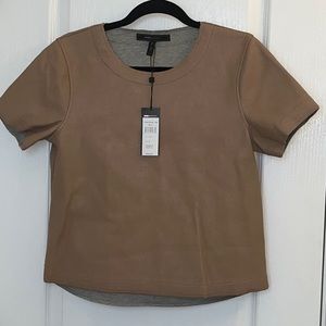 NWT BCBG XS Vegan Leather Short Sleeved Top